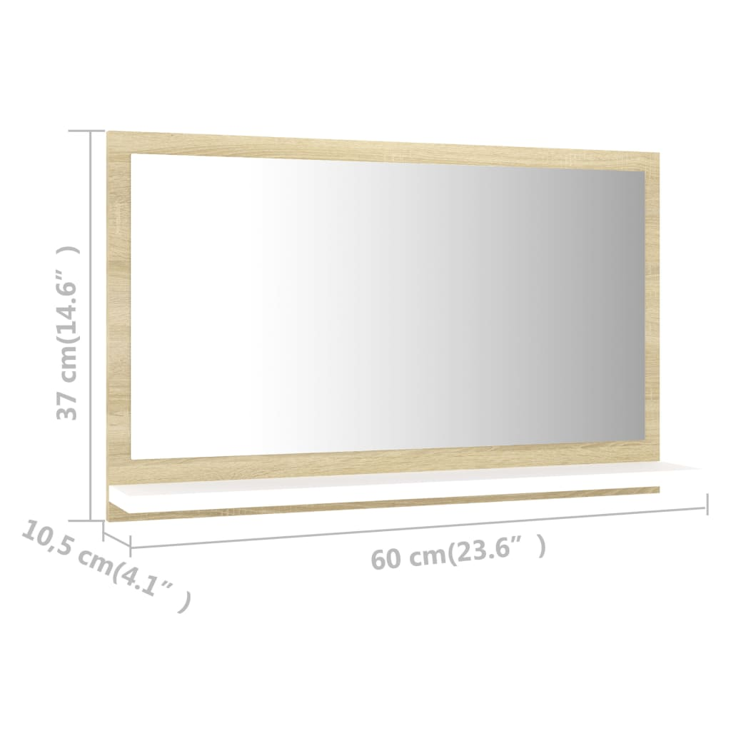 Bathroom Mirror White and Sonoma Oak 23.6"x4.1"x14.6" Engineered Wood