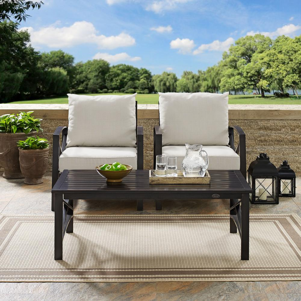 Kaplan 3Pc Outdoor Metal Armchair Set Oatmeal/Oil Rubbed Bronze - Coffee Table & 2 Chairs