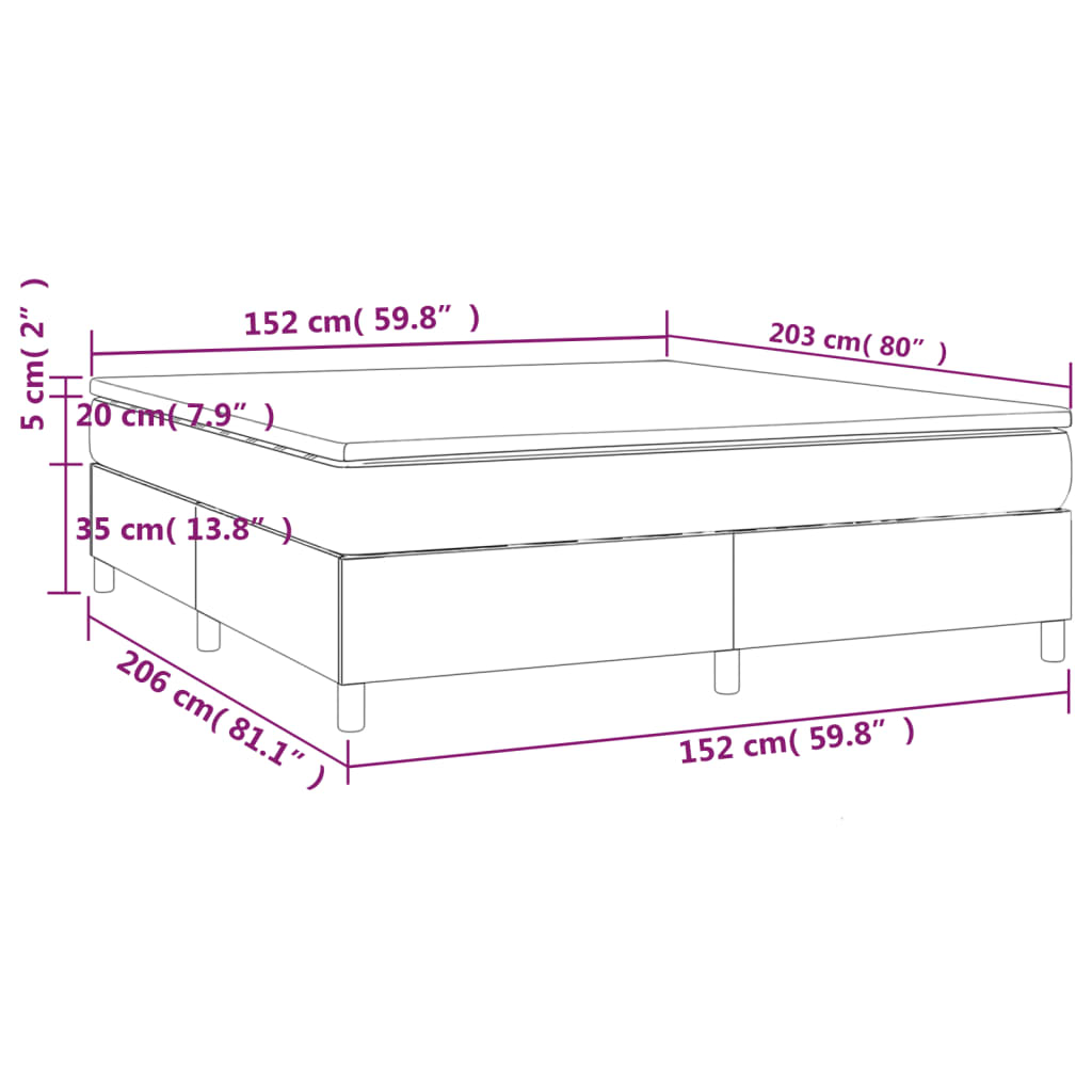 vidaXL Box Spring Bed with Mattress Dark Gray 59.8"x79.9" Queen Velvet