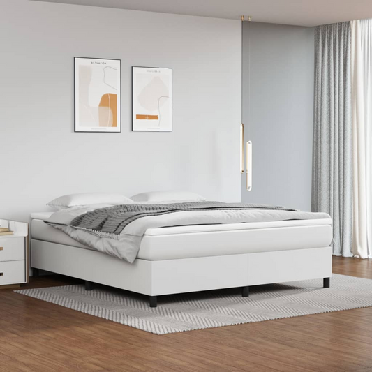 vidaXL Box Spring Bed with Mattress White 76"x79.9" King Faux Leather