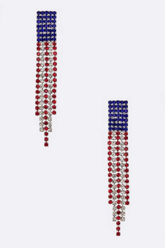 American Flag Rhinestone Fringe Earrings