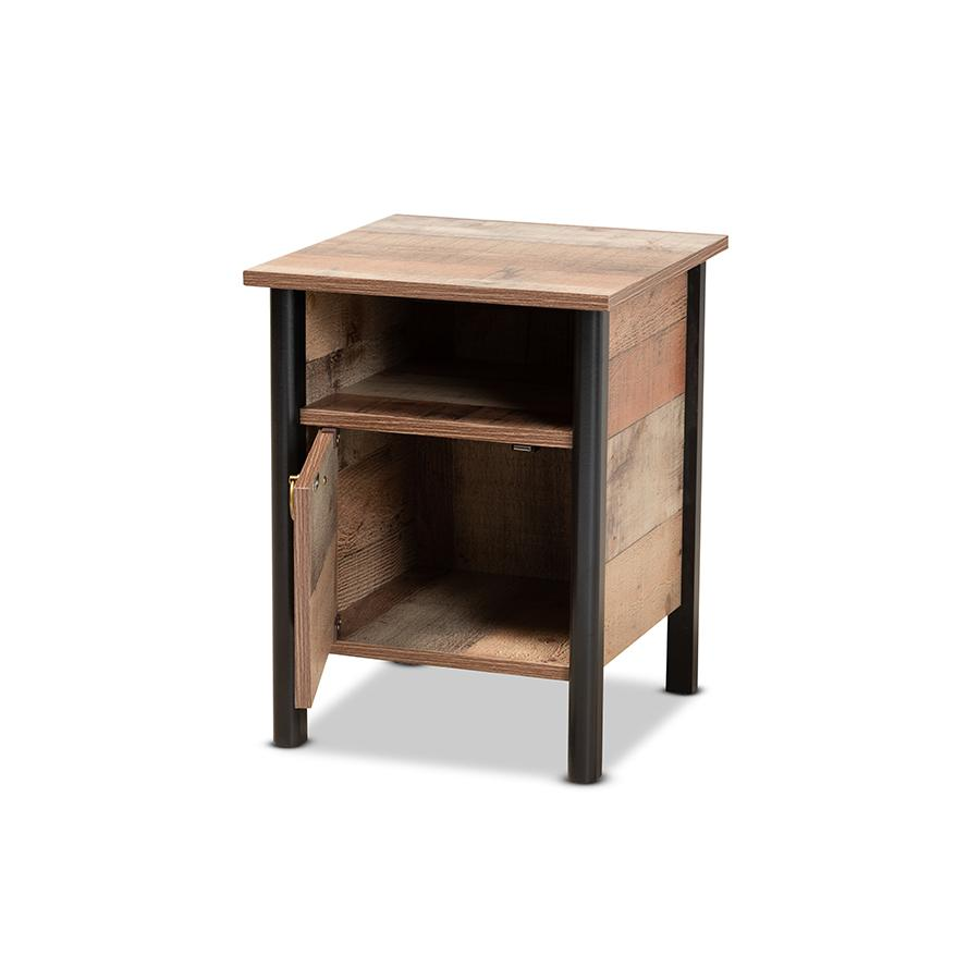 Two-Tone Rustic Oak Brown and Black Finished Wood Nightstand