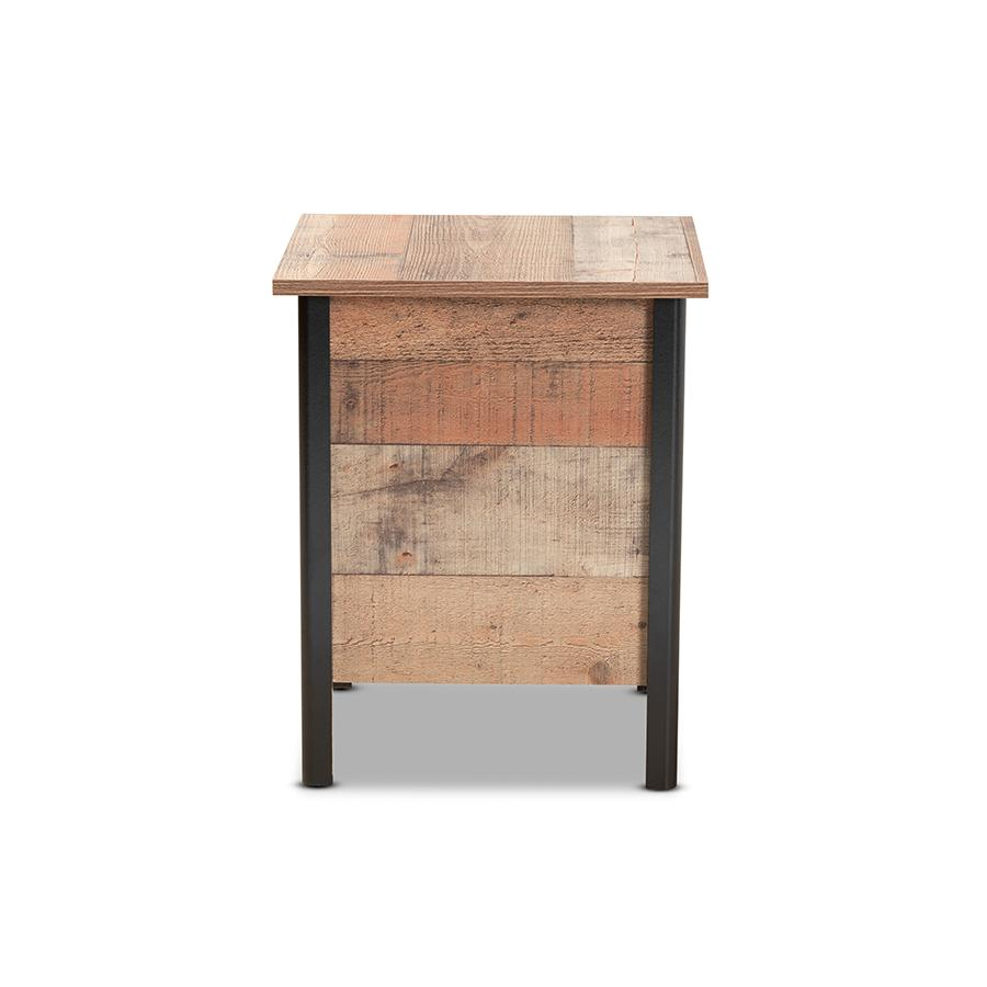 Two-Tone Rustic Oak Brown and Black Finished Wood Nightstand