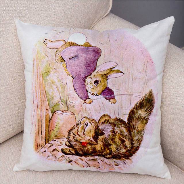 Cartoon Rabbit Peach Skin Fabric Pillow Cover