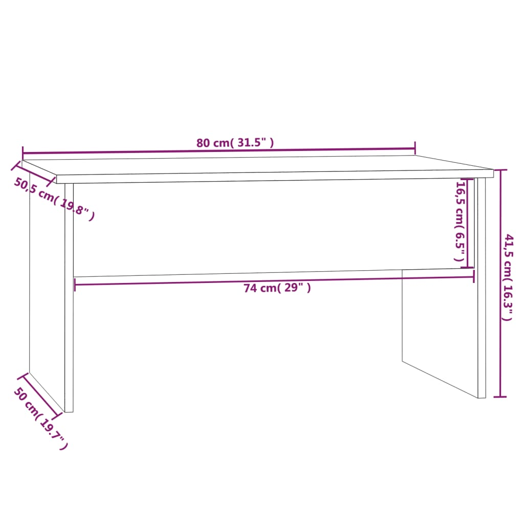 vidaXL Coffee Table High Gloss White 31.5"x19.9"x16.3" Engineered Wood