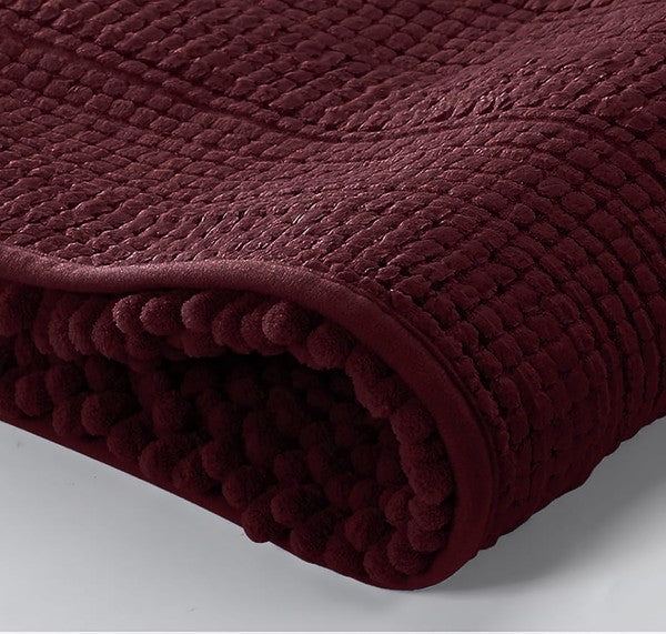 2PC Burgundy Soft Cozy Plush Chenille Bath Mat Set