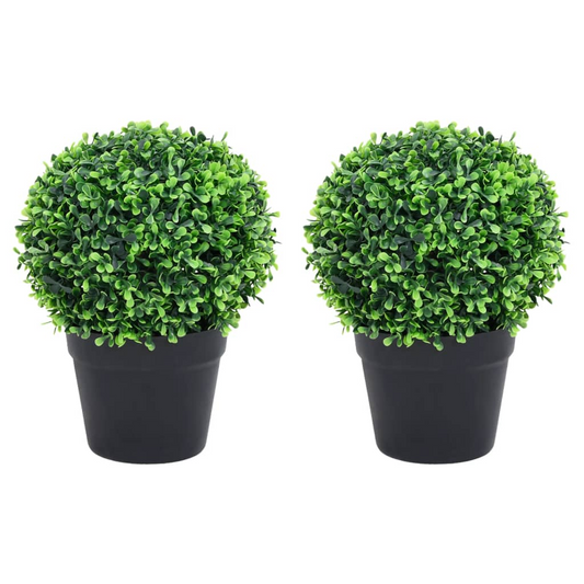 vidaXL Artificial Boxwood Plants 2 pcs with Pots Ball Shaped Green 12.6"