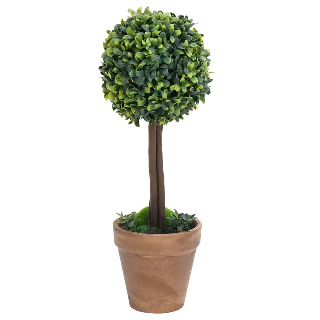 vidaXL Artificial Boxwood Plants 2 pcs with Pots Ball Shaped Green 16.1"