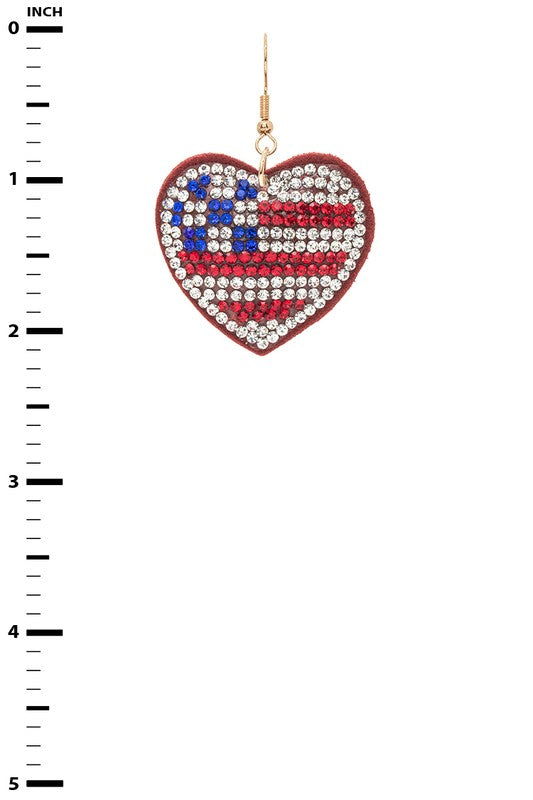 USA Flag Rhinestone Heart Shape Pillow Earrings