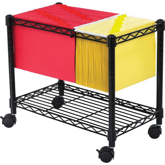 Wire Mobile File, Metal, 1 Shelf, 2 Bins, 14" x 24" x 20.5", Black