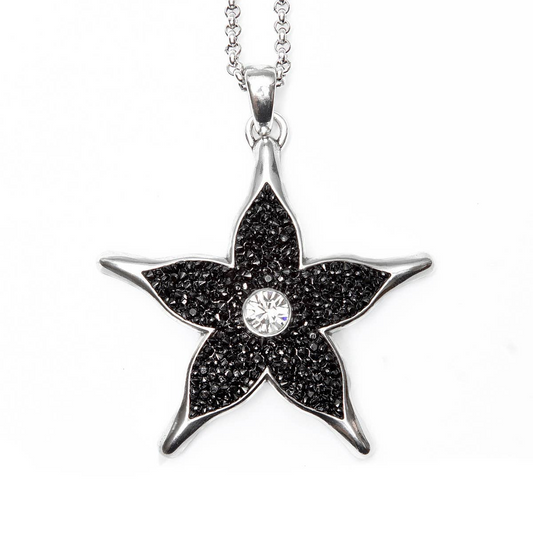 Silver Plated Illuminating Black Star Necklace