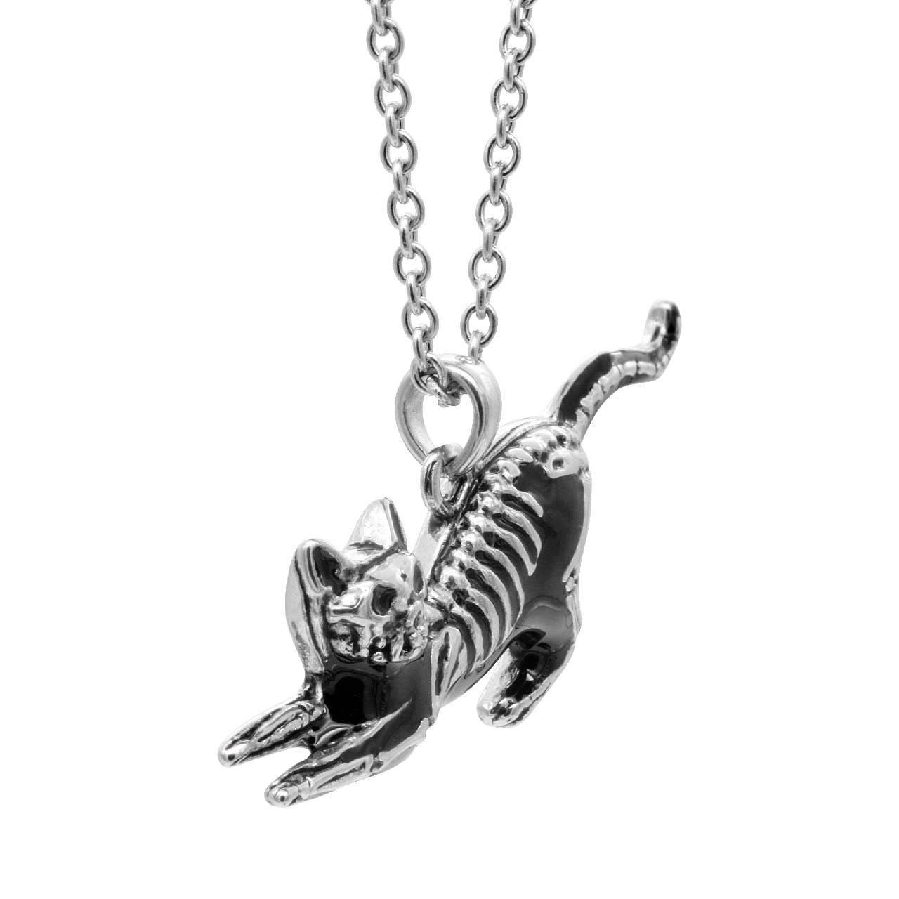 Yoga Stretch Cat Skeleton Necklace