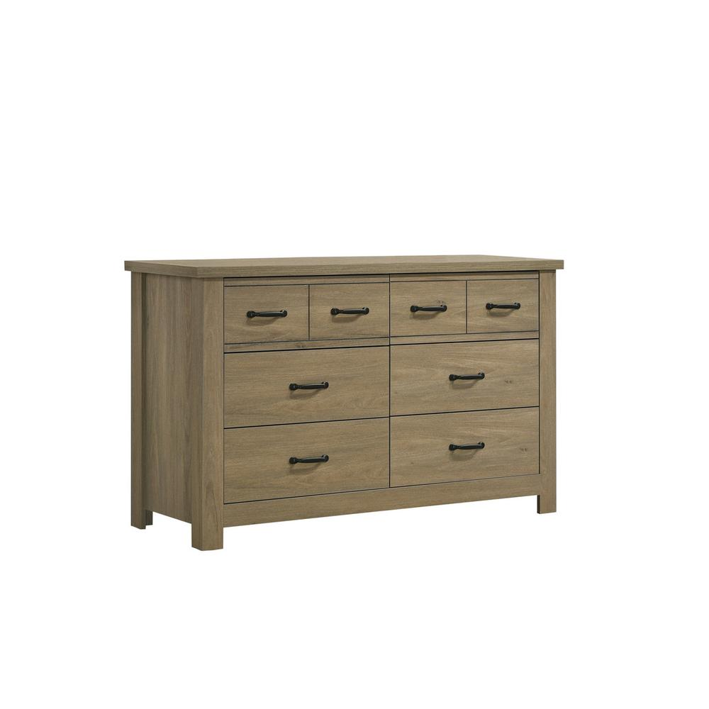 Finn Coffee Gray Oak Finish Dresser with 6 Drawers and Black Handles