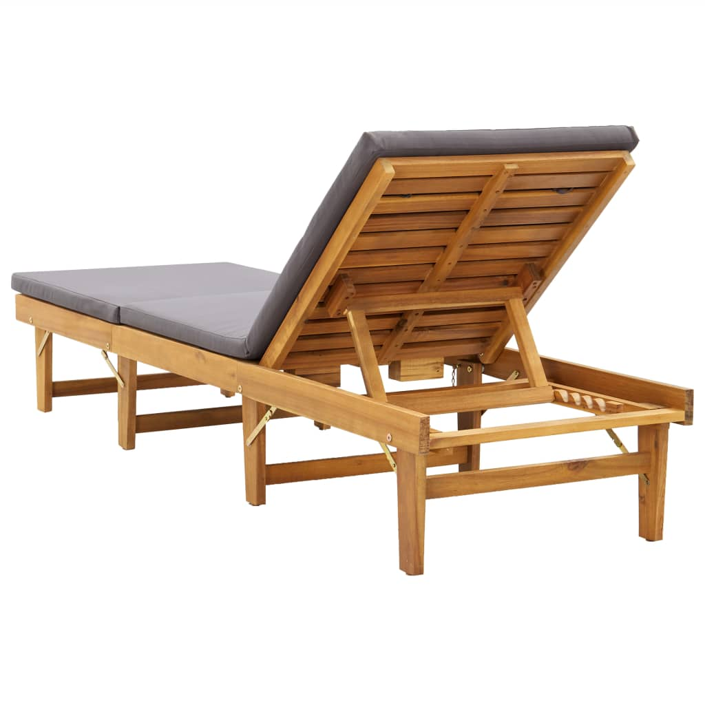 vidaXL Folding Sun Lounger with Cushion Solid Acacia Wood