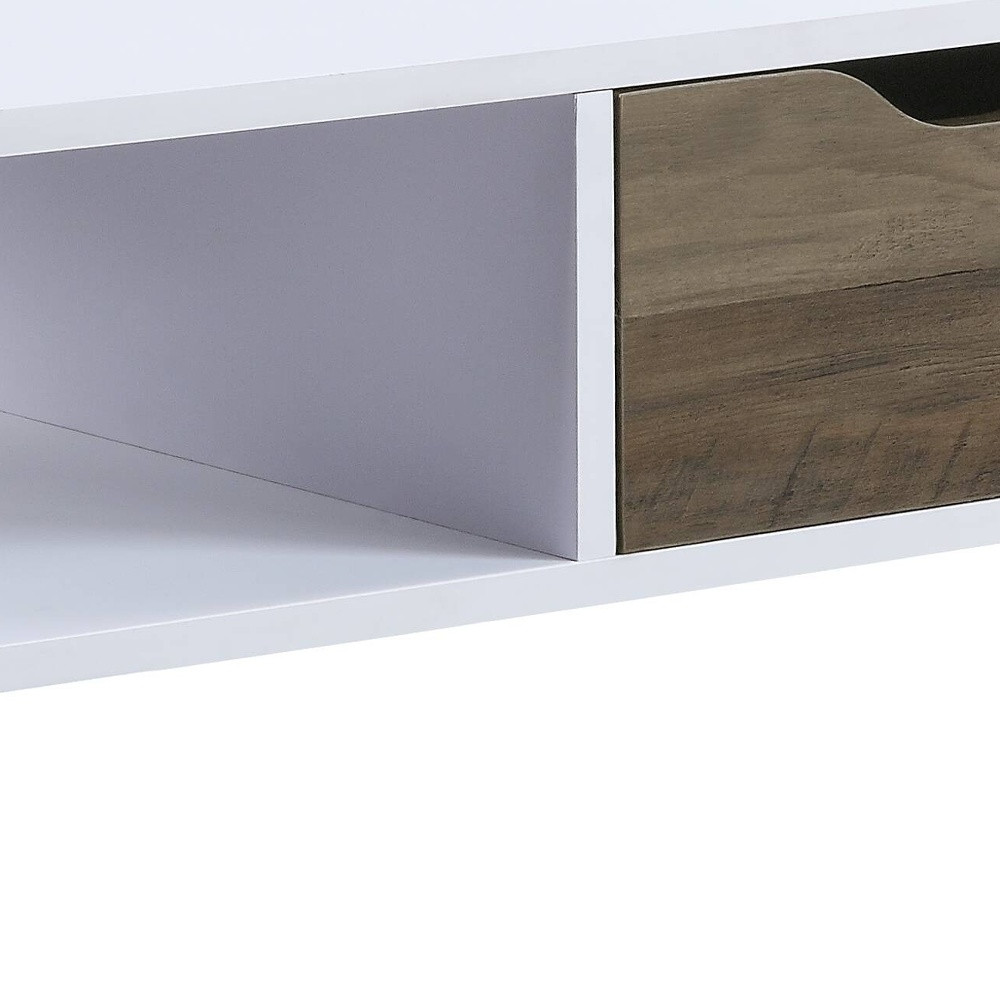 "44"" Black And White Melamine Veneer And Metal Rectangular Coffee Table With Drawer And Shelf"