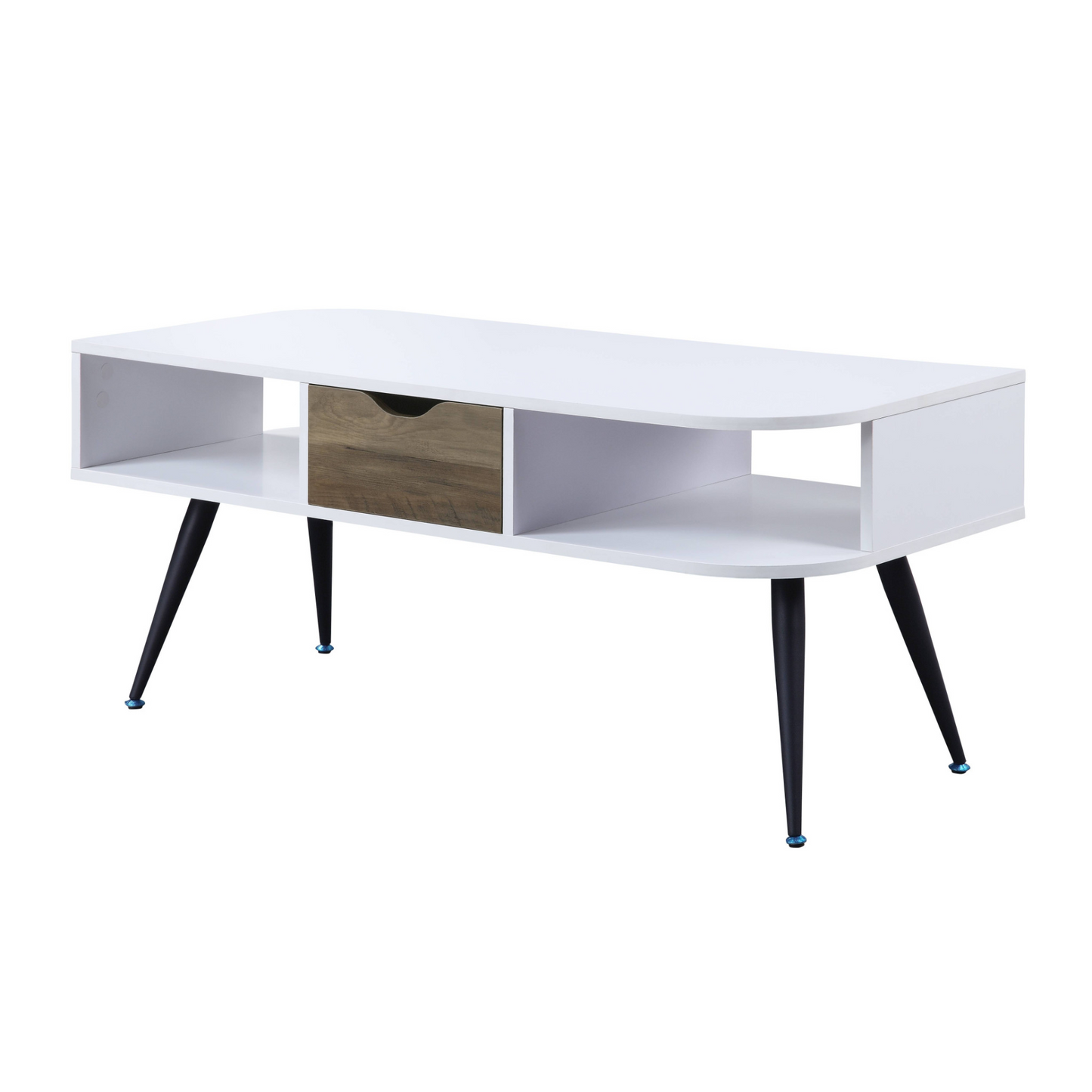 "44"" Black And White Melamine Veneer And Metal Rectangular Coffee Table With Drawer And Shelf"