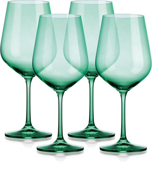 "Set of Four Translucent Pale Green Large Wine Glasses"