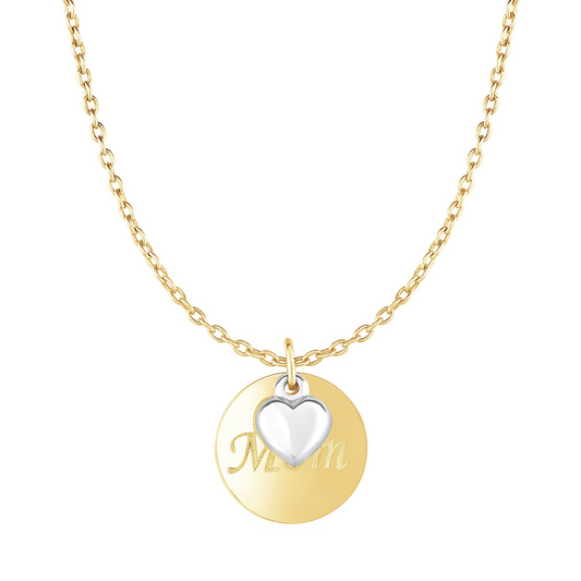 Necklace with Mom Pendant and Heart in 10k Two Tone Gold