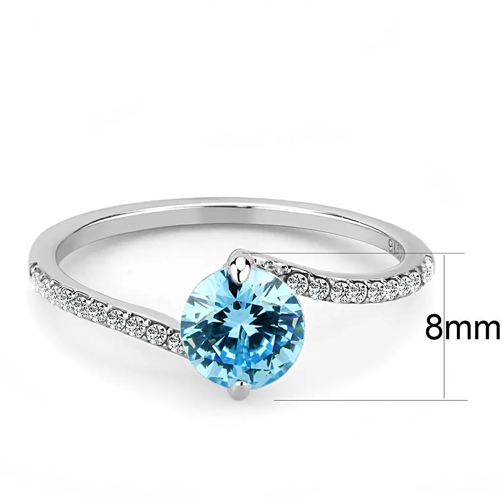 DA014 - High polished (no plating) Stainless Steel Ring with AAA Grade CZ  in Sea Blue