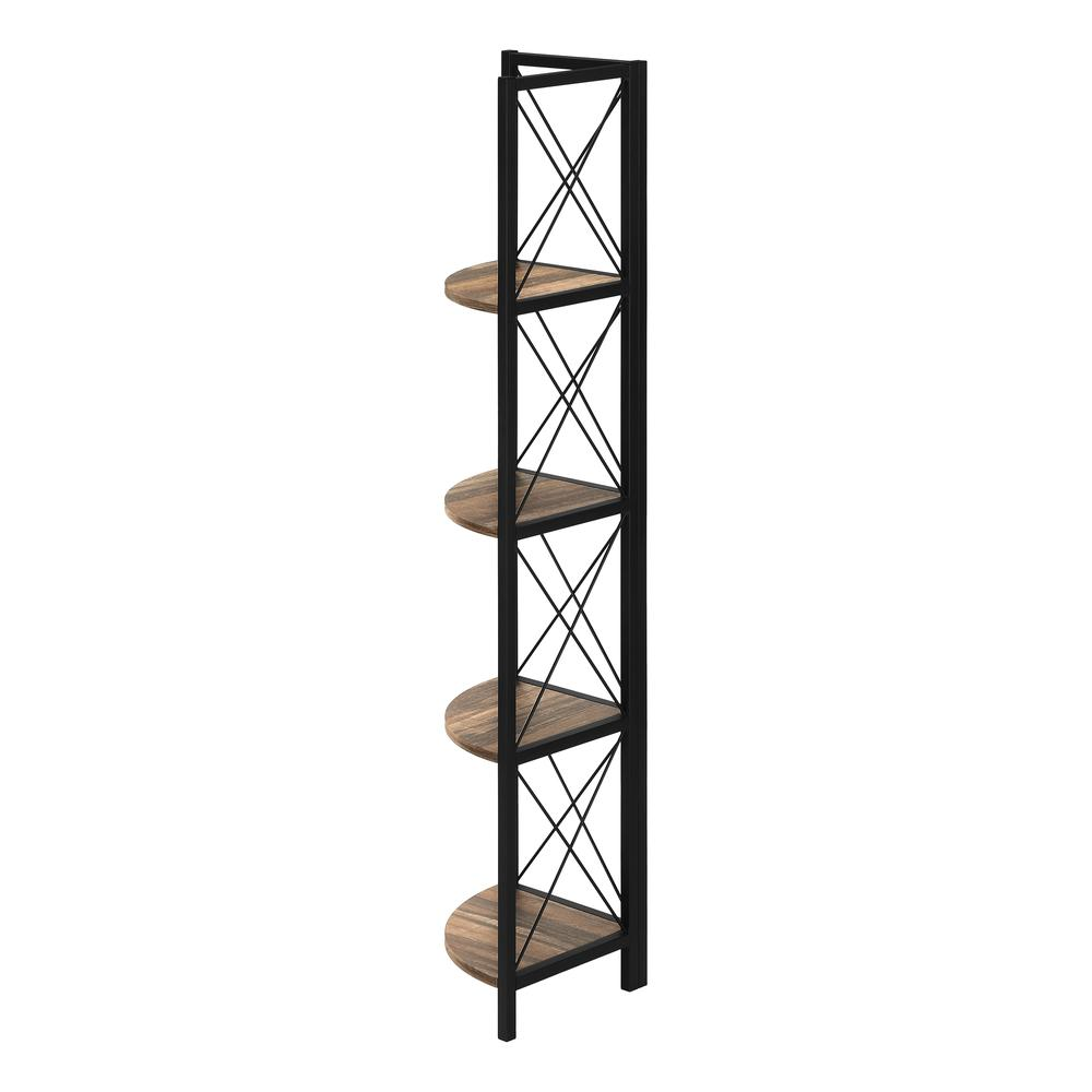 BOOKCASE - 60"H / BROWN RECLAIMED / BLACK METAL CORNER