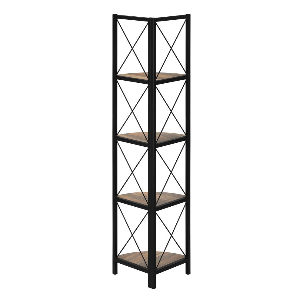 BOOKCASE - 60"H / BROWN RECLAIMED / BLACK METAL CORNER