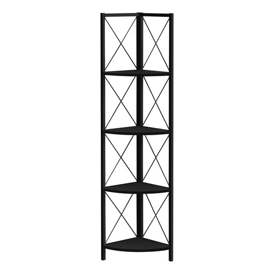 BOOKCASE - 60"H / BLACK / BLACK METAL CORNER ETAGERE