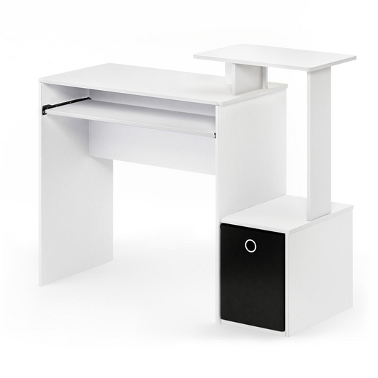 Multipurpose Home Office Computer Writing Desk w/Bin, White/Black