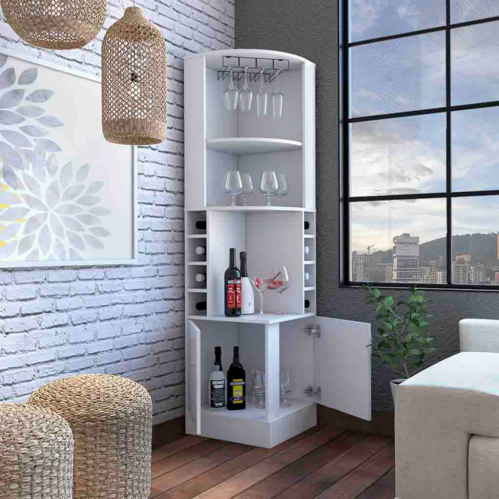 Bar Cabinet Papprika, 8 Wine Cubbies, Double Door, White Finish