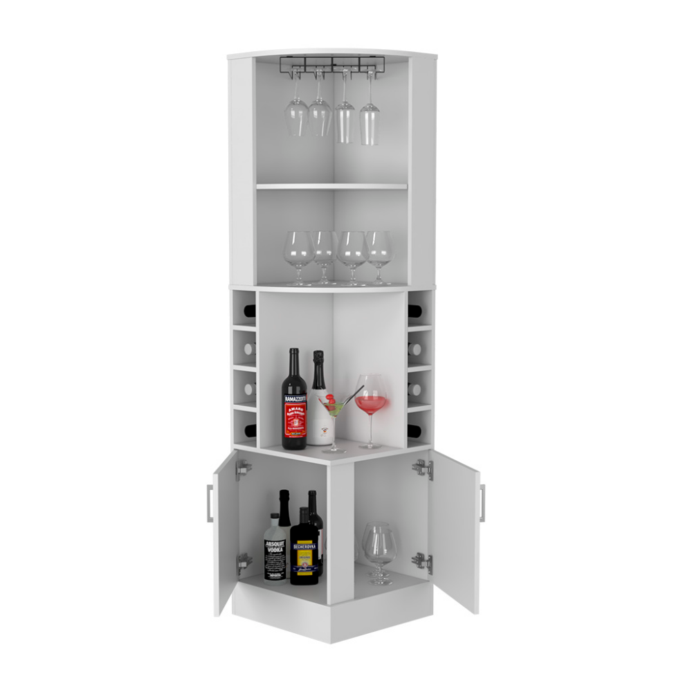 Bar Cabinet Papprika, 8 Wine Cubbies, Double Door, White Finish