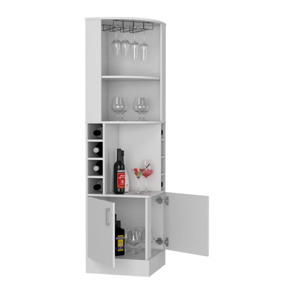 Bar Cabinet Papprika, 8 Wine Cubbies, Double Door, White Finish