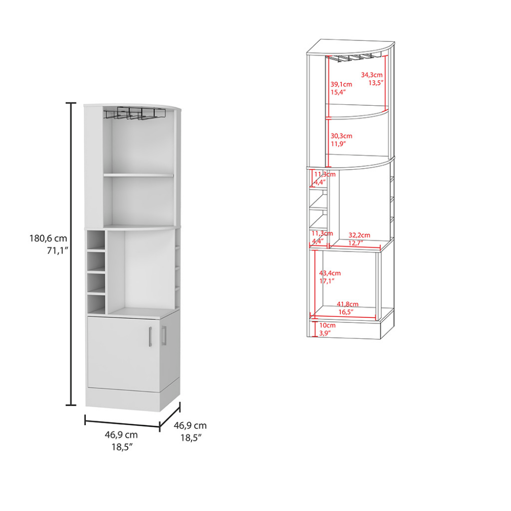 Bar Cabinet Papprika, 8 Wine Cubbies, Double Door, White Finish