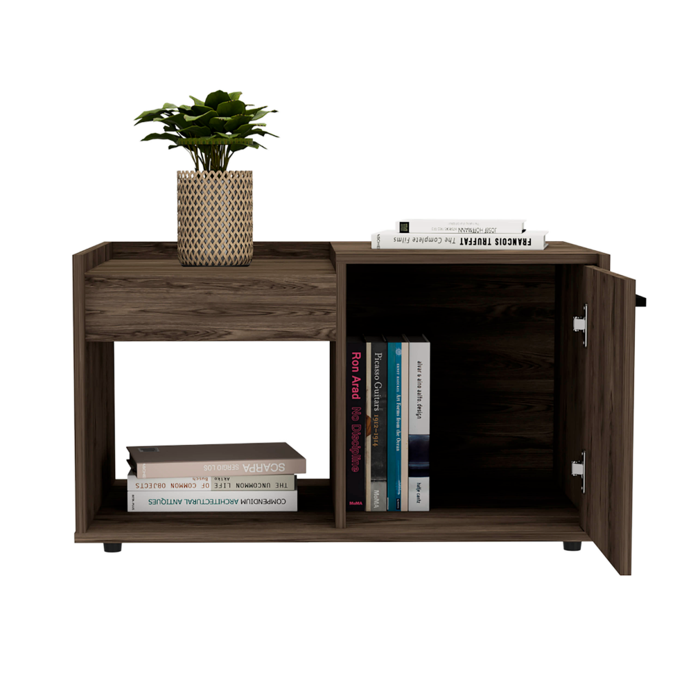 Coffee Table Dext, Single Door Cabinet, One Open Shelf, Dark Walnut Finish