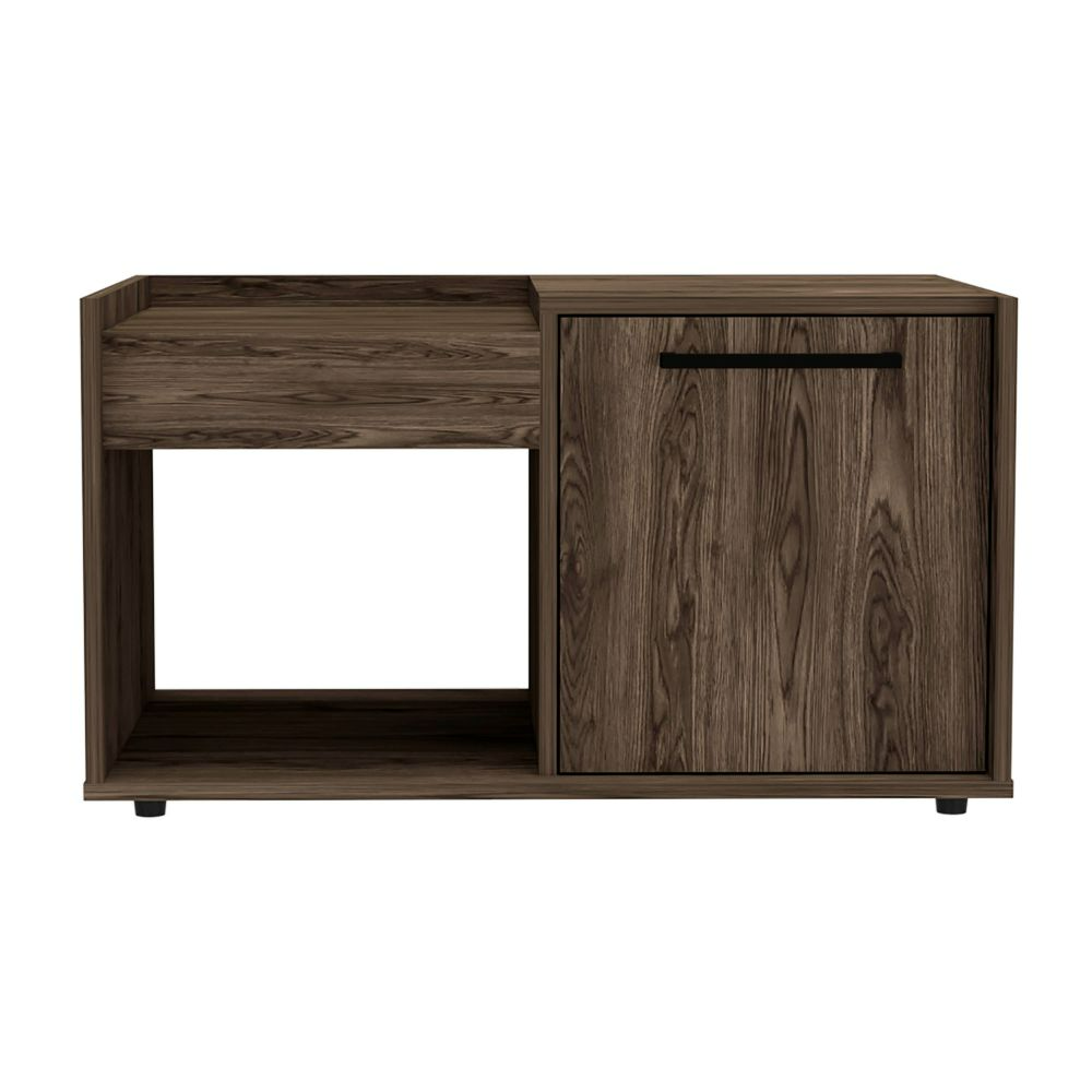 Coffee Table Dext, Single Door Cabinet, One Open Shelf, Dark Walnut Finish