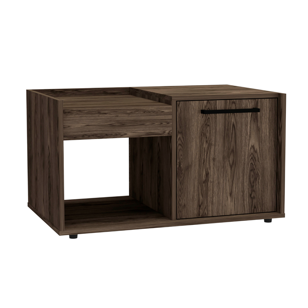 Coffee Table Dext, Single Door Cabinet, One Open Shelf, Dark Walnut Finish