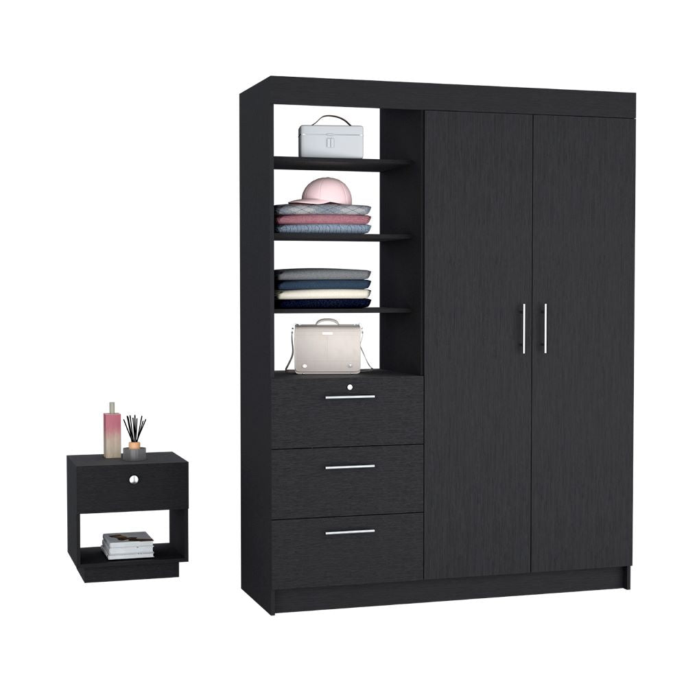 Peyton 2 Piece Bedroom Set, Armoire + Nightstand, Black Wengue Finish