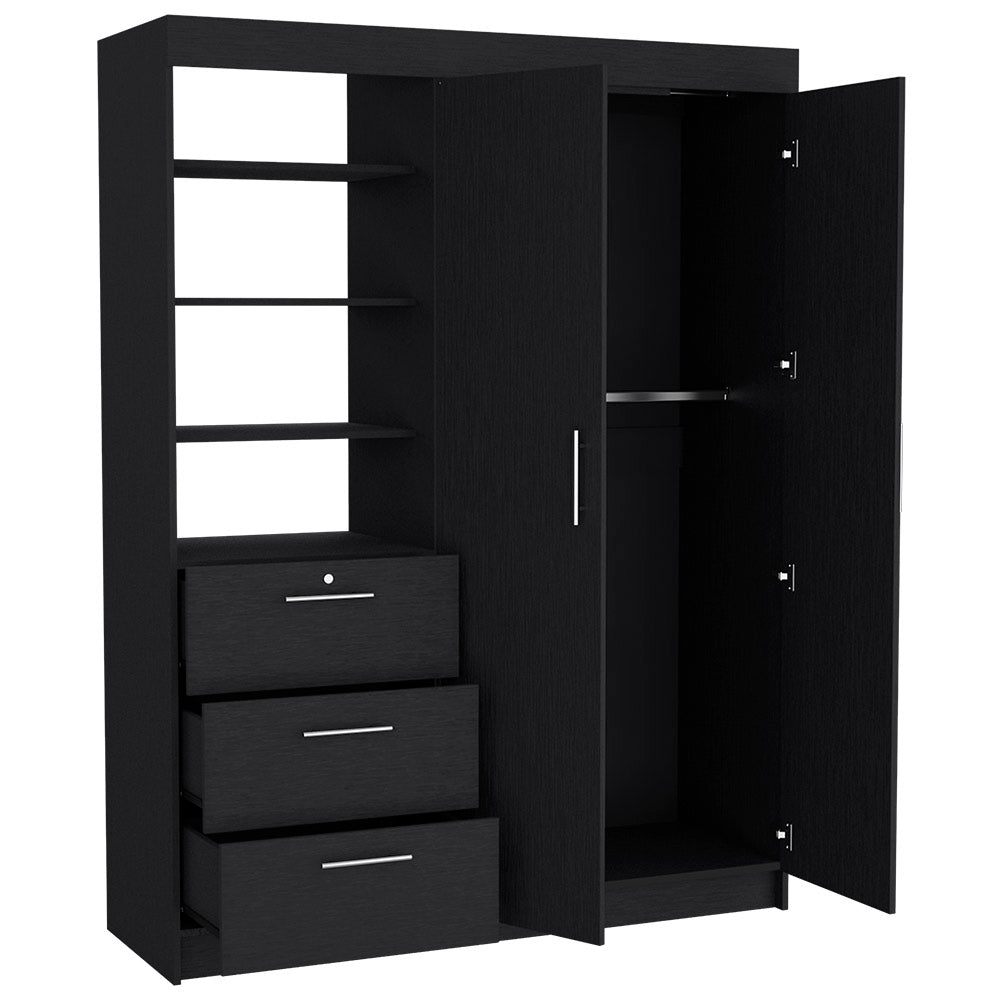 Peyton 2 Piece Bedroom Set, Armoire + Nightstand, Black Wengue Finish