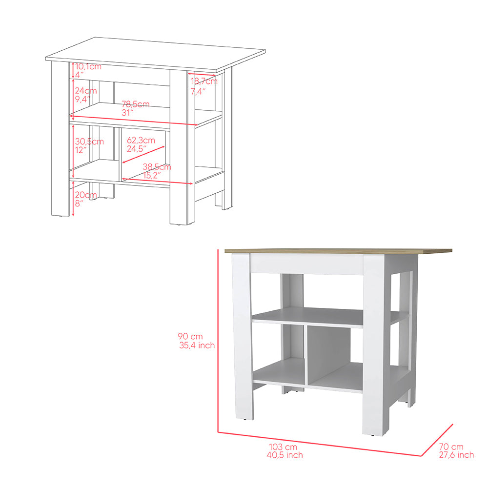 Bowie 2 Piece Kitchen Set, Kitchen Island + Pantry Cabinet, White / Light Oak Finish