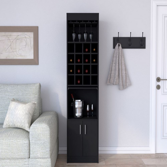 Bar Cabinet Atanasio, Rack, 16 Wine Cubbies, Black Wengue Finish