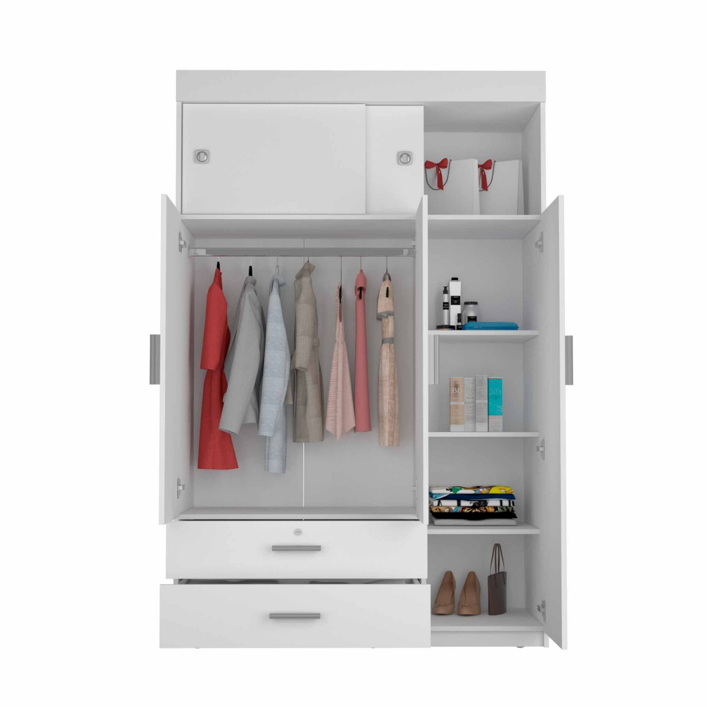 Armoire Chaplin, Rod, Three Door Cabinet, Two Drawers, White Finish