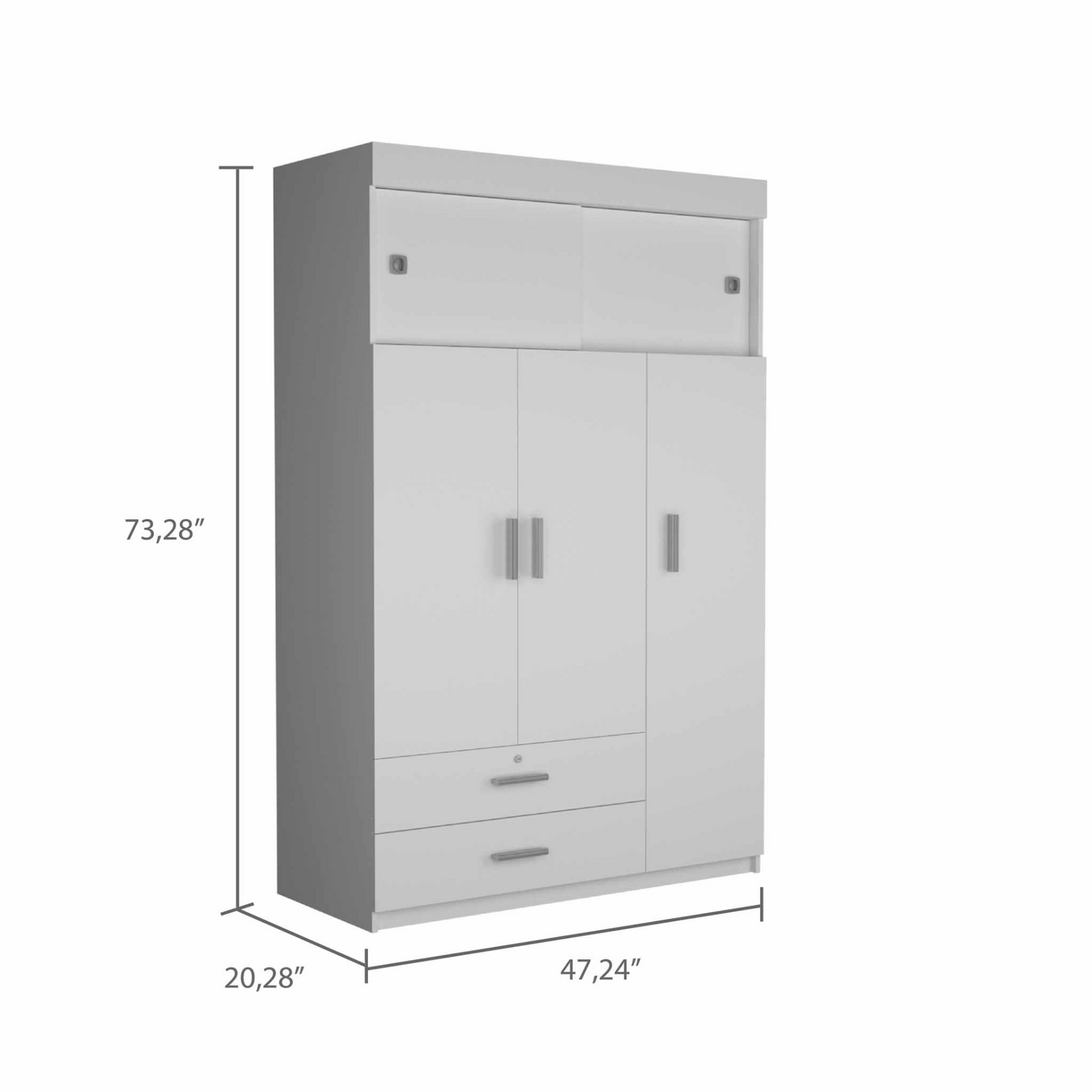 Armoire Chaplin, Rod, Three Door Cabinet, Two Drawers, White Finish