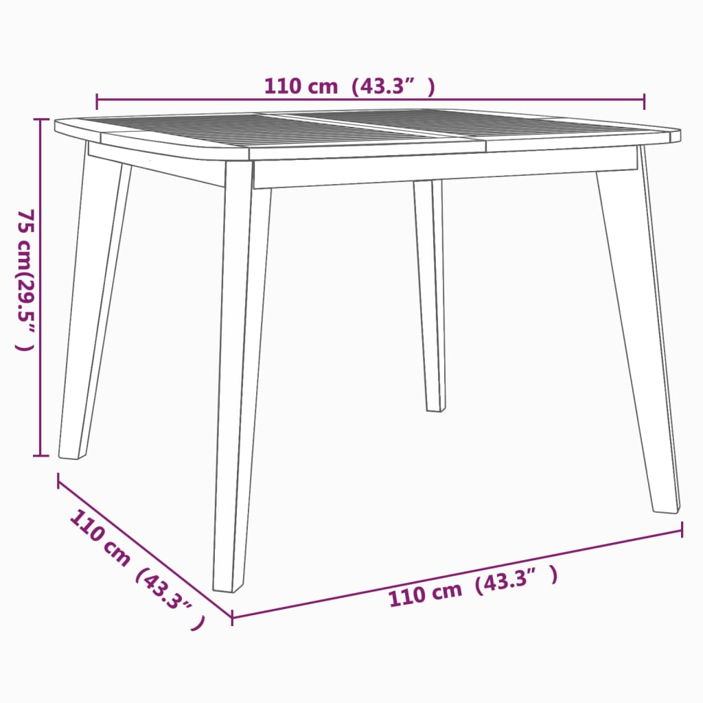 vidaXL Patio Table 43.3"x43.3"x29.5" Solid Wood Acacia