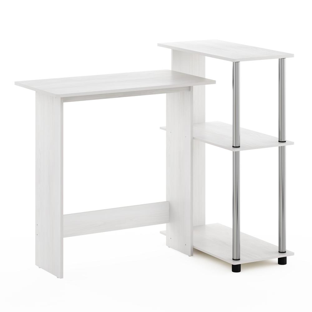 Furinno Abbott Corner Computer Desk with Bookshelf, White Oak/Stainless Steel