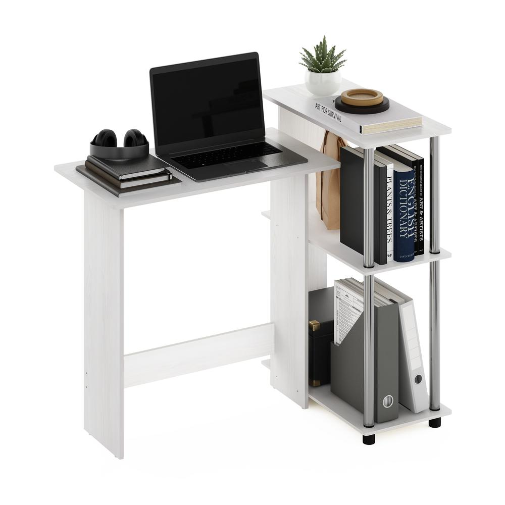 Furinno Abbott Corner Computer Desk with Bookshelf, White Oak/Stainless Steel