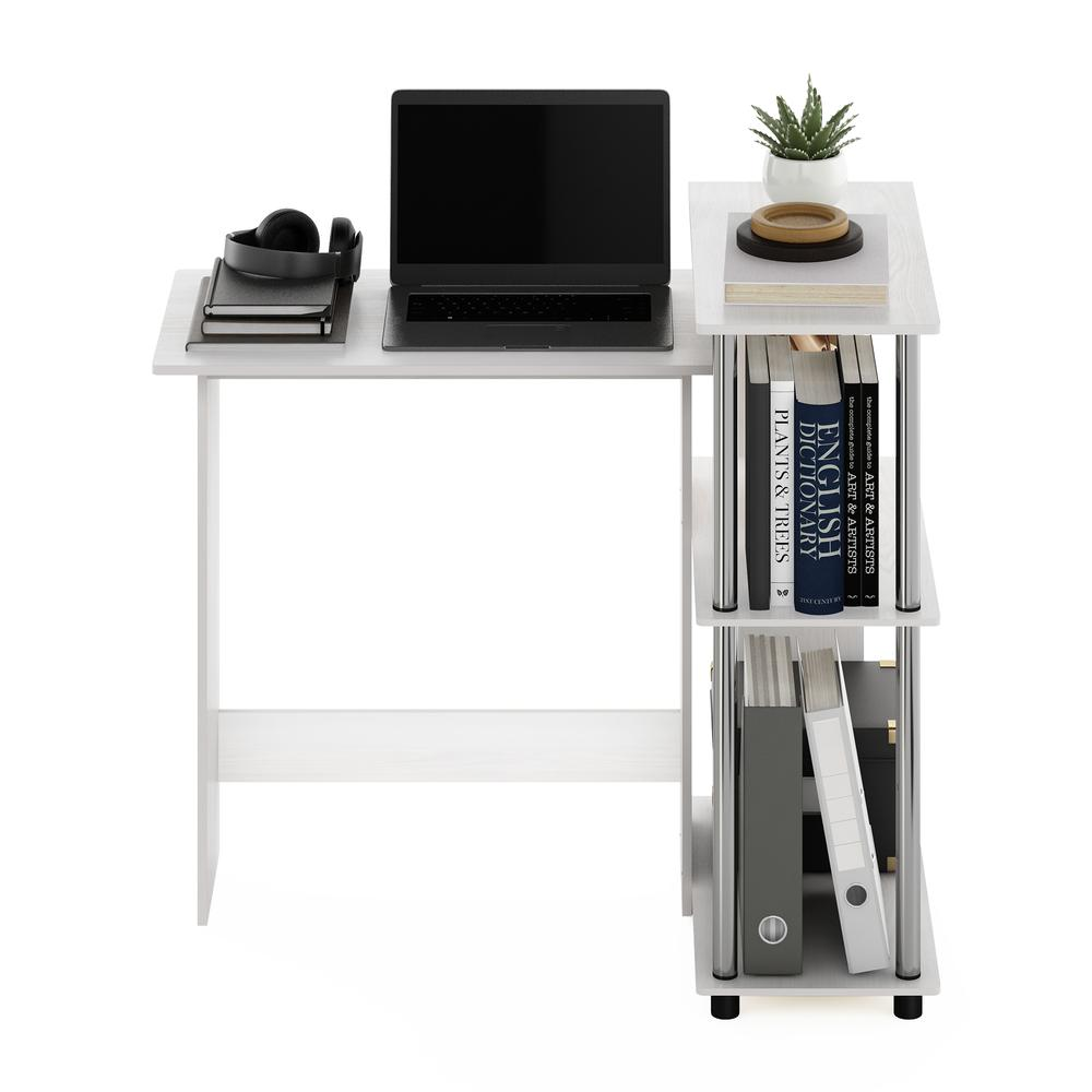 Furinno Abbott Corner Computer Desk with Bookshelf, White Oak/Stainless Steel