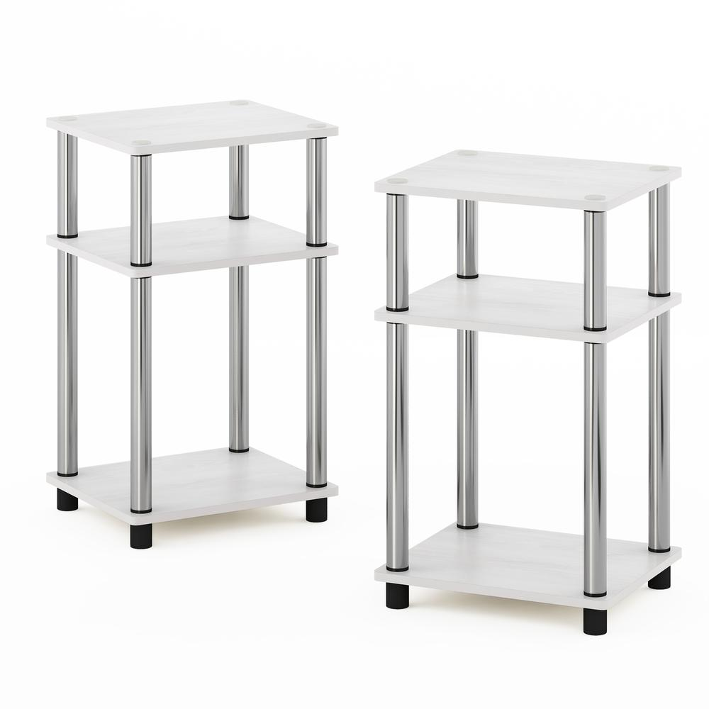 3-Tier Turn-N-Tube End Table, 2-Pack, White Oak/Chrome