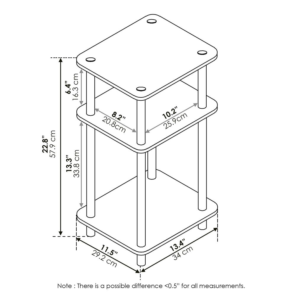 3-Tier Turn-N-Tube End Table, 2-Pack, White Oak/Chrome