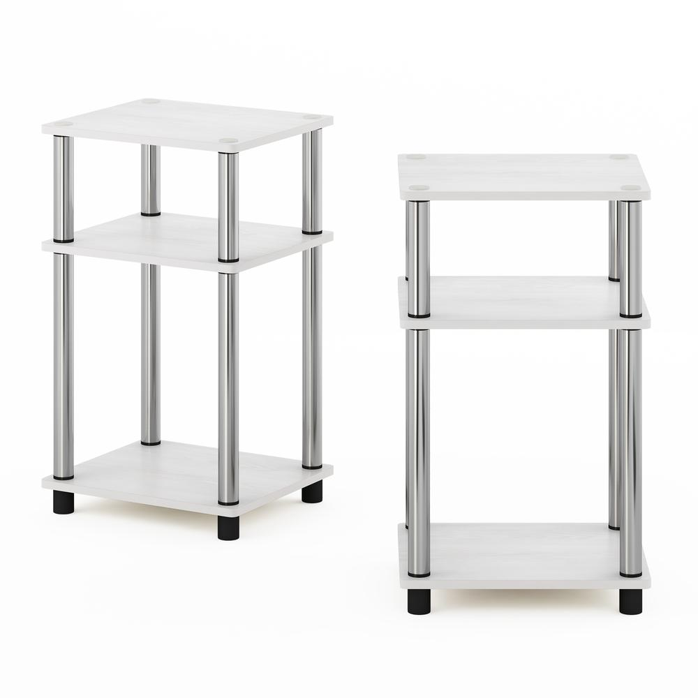 3-Tier Turn-N-Tube End Table, 2-Pack, White Oak/Chrome