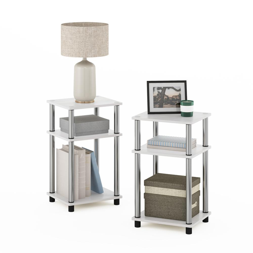 3-Tier Turn-N-Tube End Table, 2-Pack, White Oak/Chrome