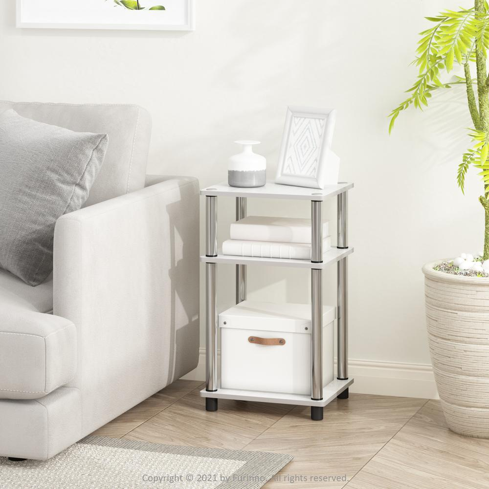 3-Tier Turn-N-Tube End Table, 2-Pack, White Oak/Chrome