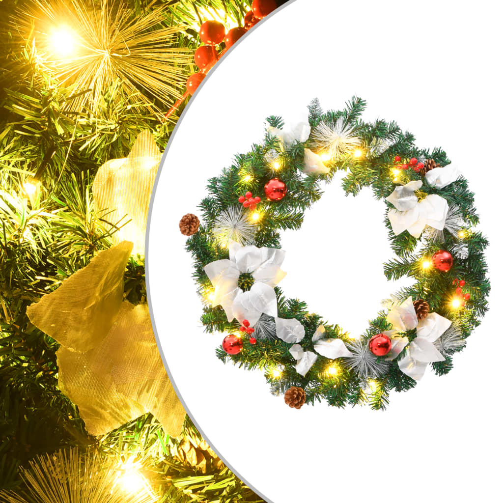 vidaXL Christmas Wreath with LED Lights Green 23.6" PVC